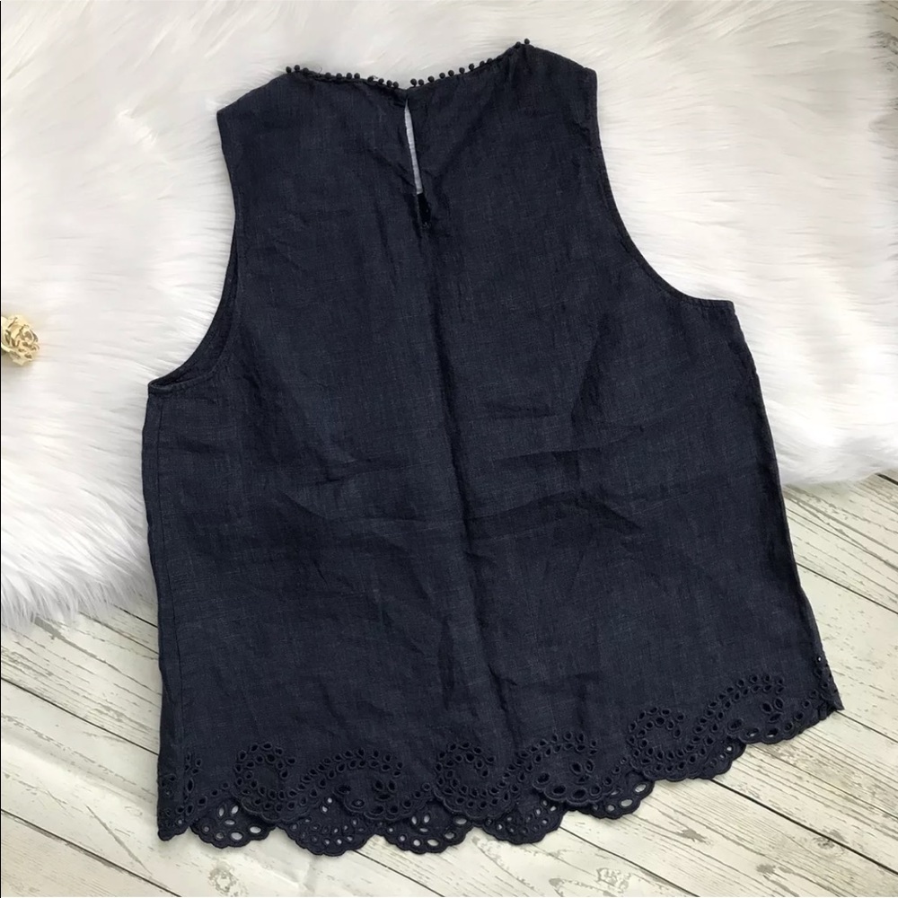 Joie Linen Tank Top Encycllia Blue Scallop Hem - Picture 4 of 8